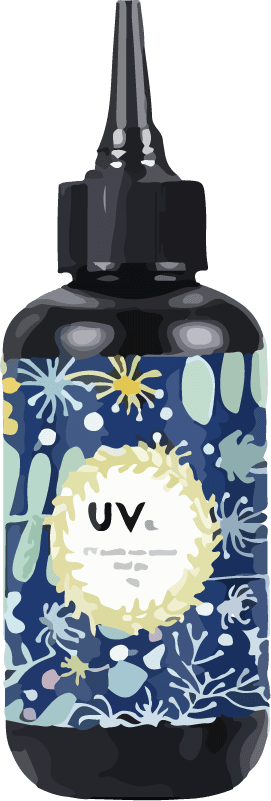 Bottle of UV resin for reinforcing latch hook canvas.